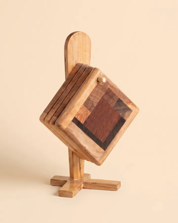 Handcrafted Wooden Coaster Set with Stand