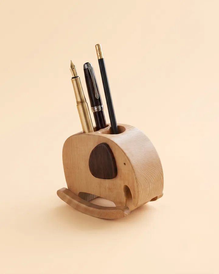 Handcrafted Wooden Rocking Elephant Pen Holder