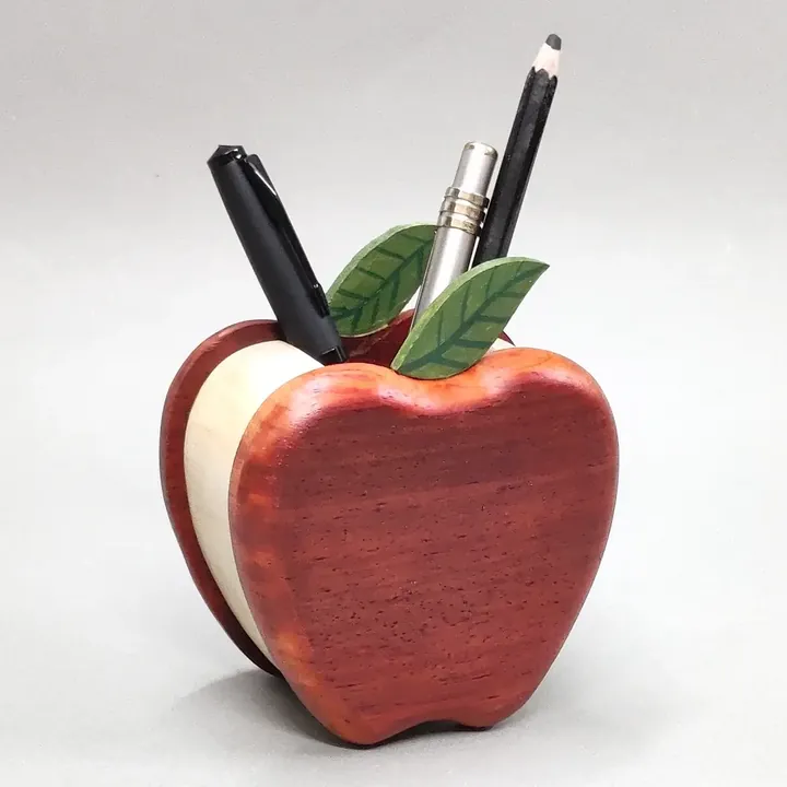 Wooden Apple Pen Stand