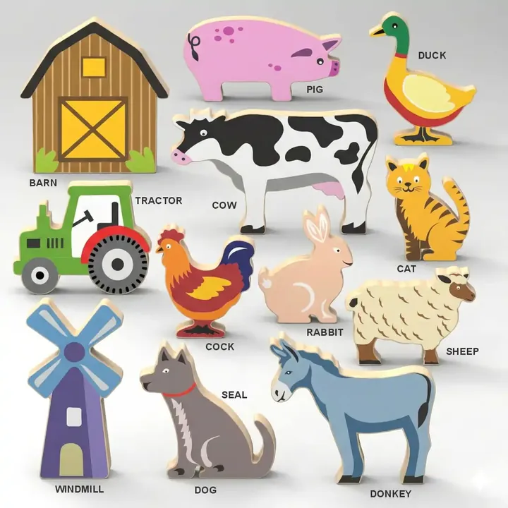 Wooden Farms Animals Set (12Pcs.)