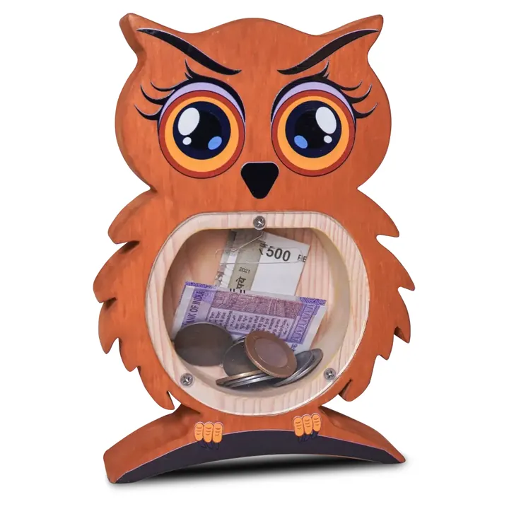 Wooden Owl Money Bank