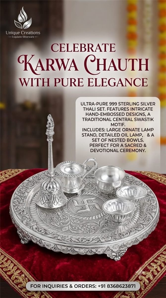 Karwa Chauth Silver 999 Thali Set